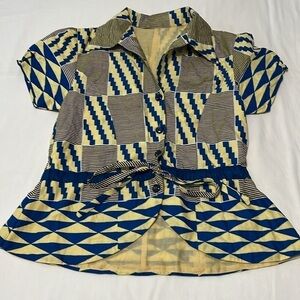 Cool and Funky Handmade Button Down Blouse with Drawstring/Tie Waist